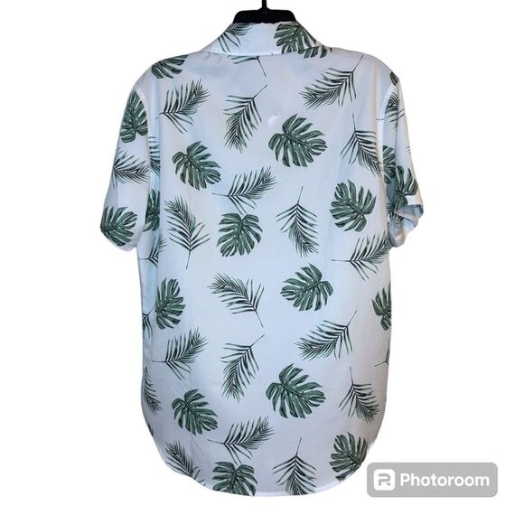 SHEIN Men’s White Palm Leaf Button Down Shirt Size Medium - Picture 2 of 6